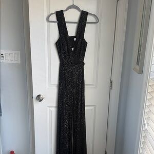 Mac Duggal Black Glitter Jumpsuit